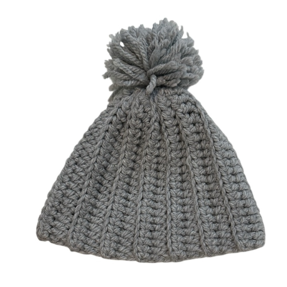 Women's Cozy Chunky Gray Knit Pom-Pom Beanie, OS